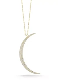 Sterling Silver Cubic Zirconia Thin Moon Pendant Necklace