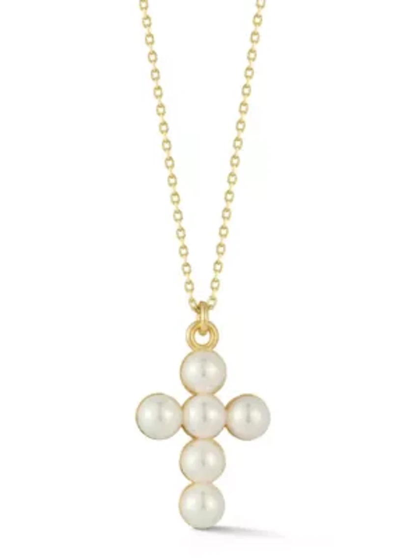 Sterling Silver Pearl Cross Pendant Necklace