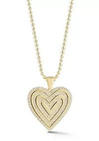 Sterling Silver Cubic Zirconia Heart Pendant Necklace with Ball Chain