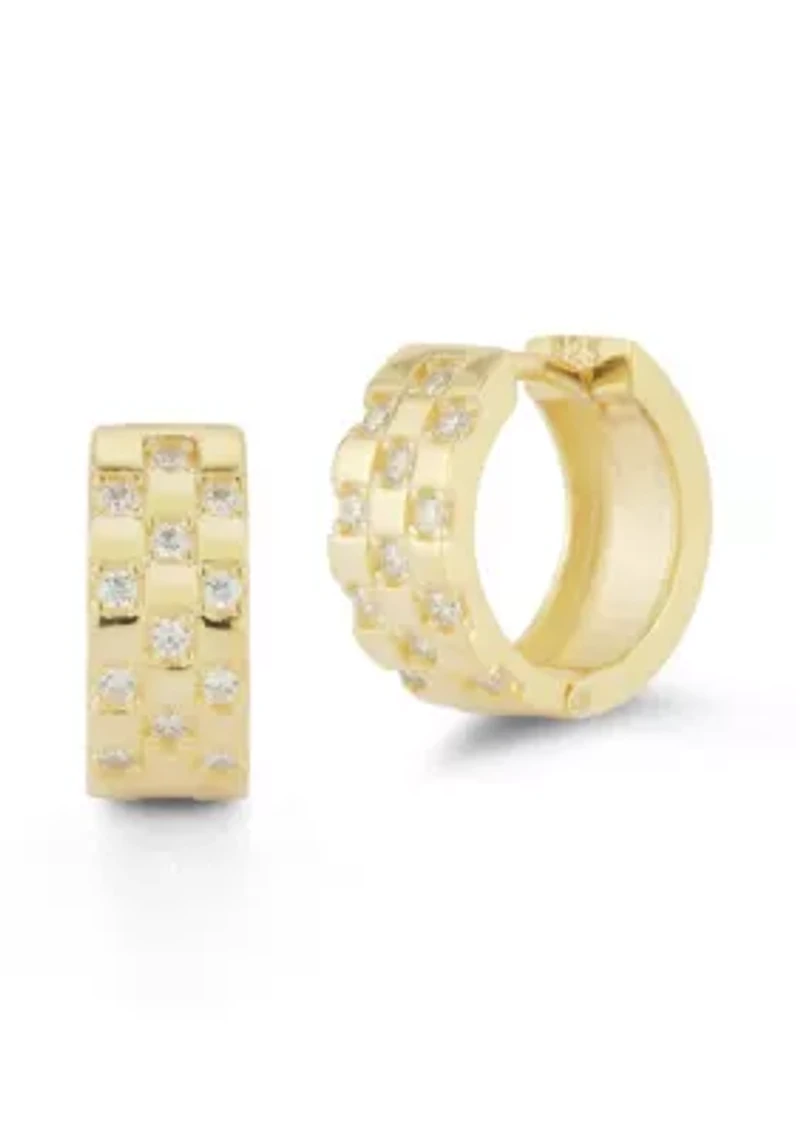 Sterling Silver Cubic Zirconia Checkered Hoop Earrings