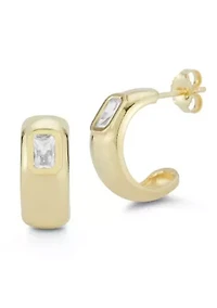 Sterling Silver Cubic Zirconia Emerald Cut Hoop Earrings