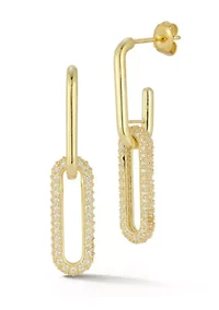 Sterling Silver Pave Oval Link Drop Earrings