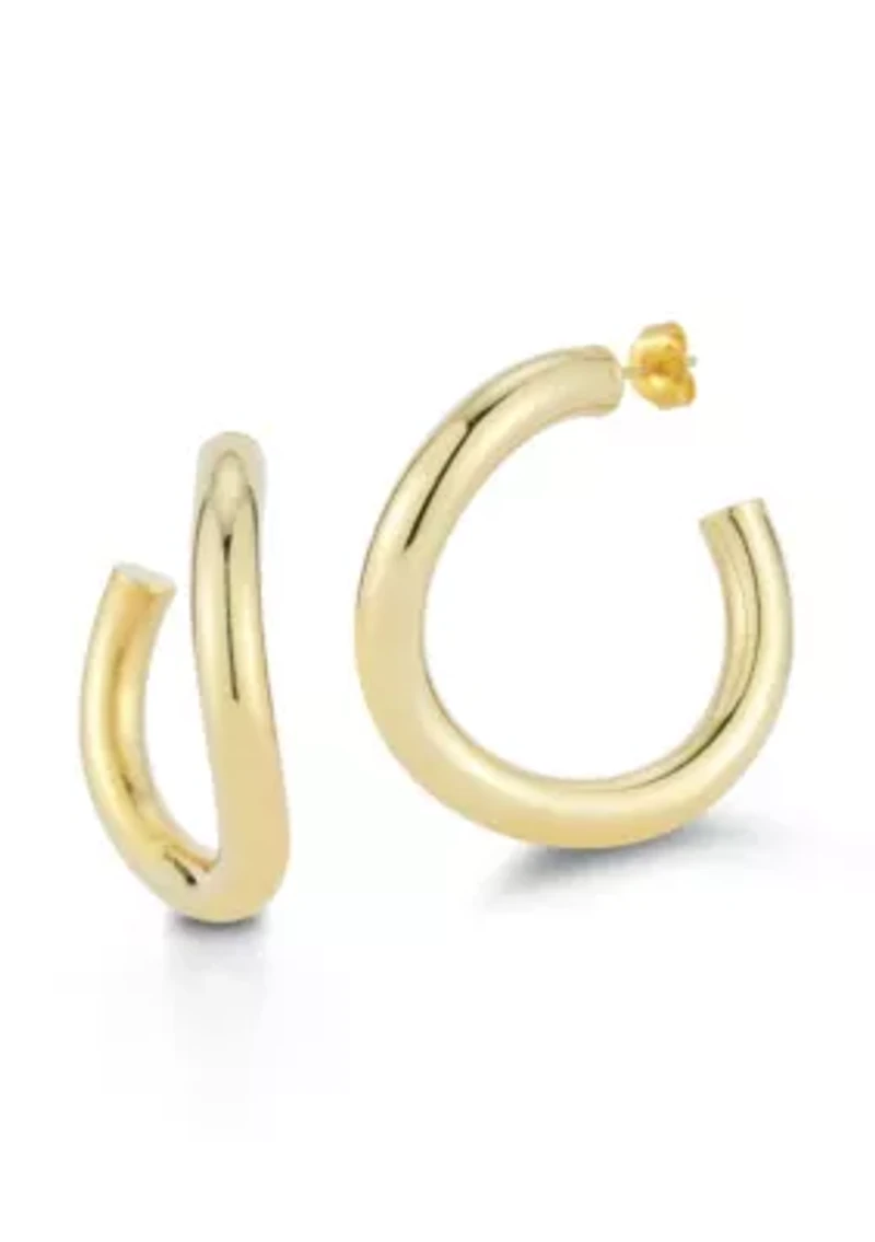 Sterling Silver Large Wave Tube Hoop Earrings