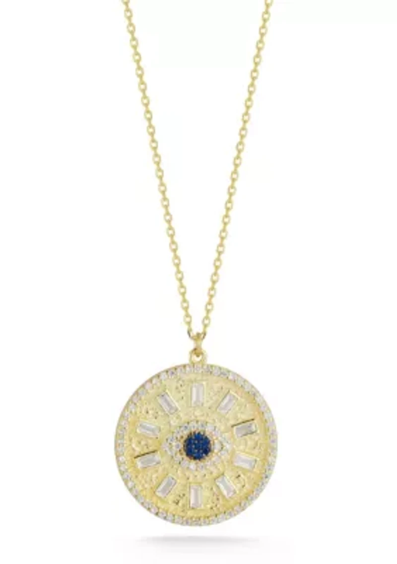Sterling Silver Cubic Zirconia Eye Medallion Necklace