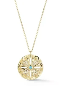 Sterling Silver Cubic Zirconia and Synthetic Turquoise Medallion Necklace