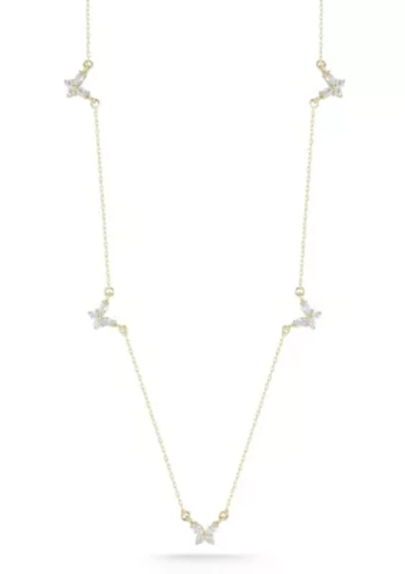 Sterling Silver Cubic Zirconia Mini Butterfly Station Necklace
