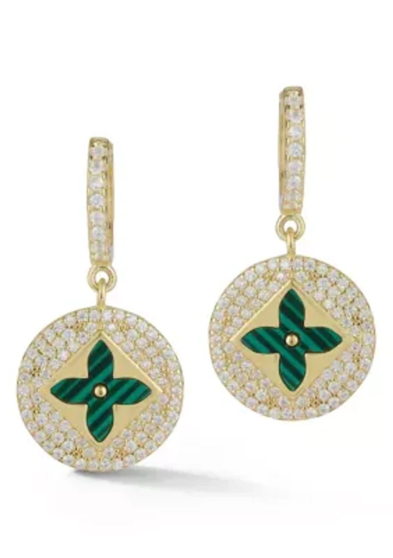 Sterling Silver CZ Clover Charm Huggie Hoop Earrings