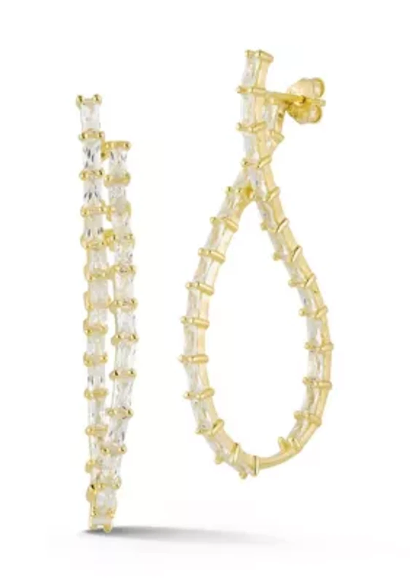 Sterling Silver Cubic Zirconia Baguette Cut Inside Out Hoop Earrings