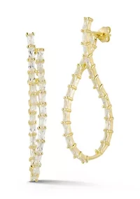 Sterling Silver Cubic Zirconia Baguette Cut Inside Out Hoop Earrings