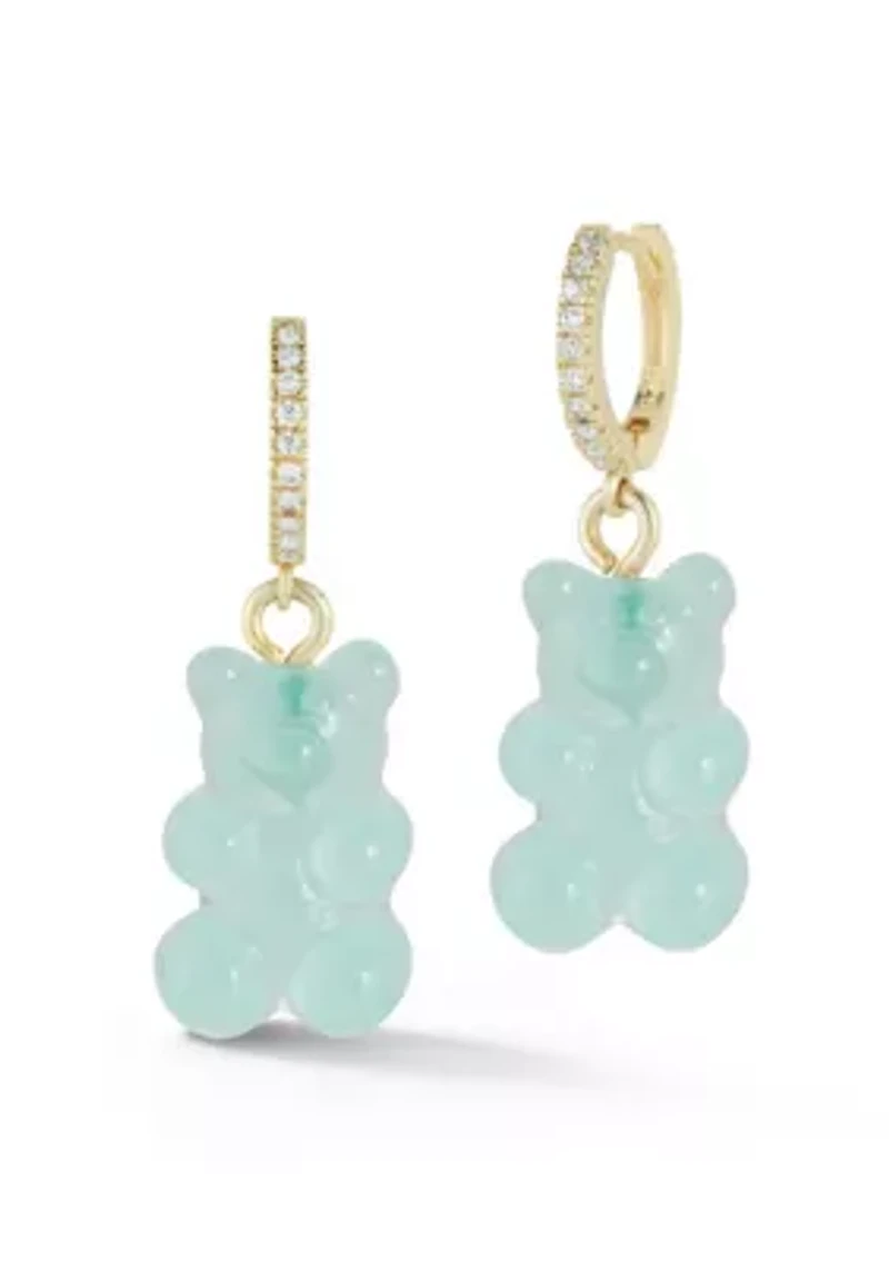 Sterling Pave Bear Huggie Hoop Earrings