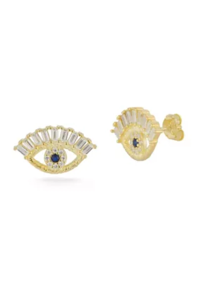 Stering Silver Cubic Zirconia Eye Stud Earrings