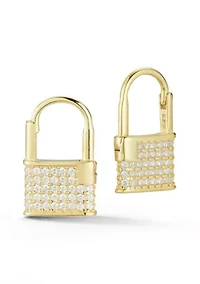 Sterling Silver Pave Padlock Huggie Hoop Earrings