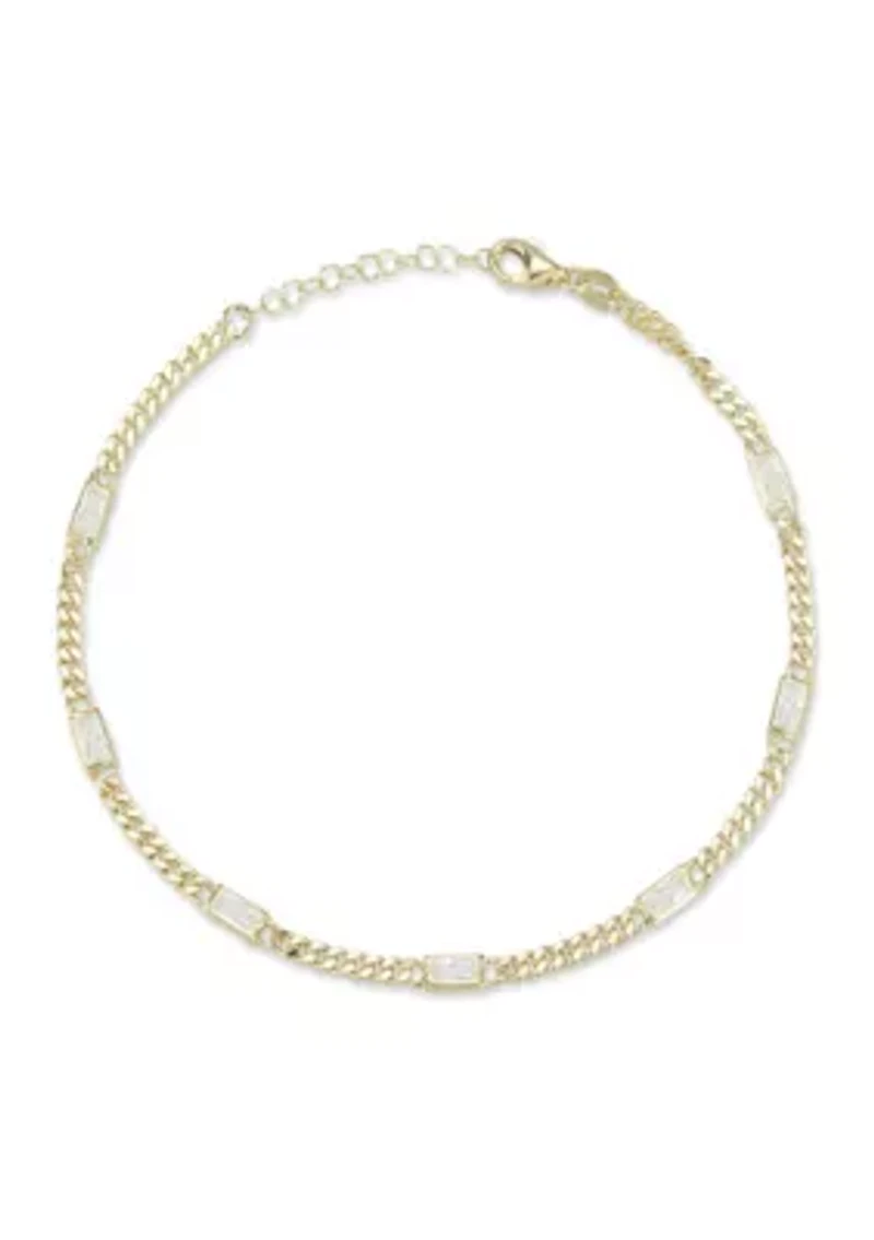 Sterling Silver Baguette Cut Cubic Zirconia Curb Chain Anklet