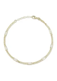 Sterling Silver Baguette Cut Cubic Zirconia Curb Chain Anklet