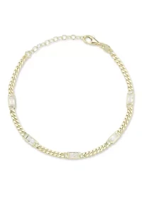 Sterling Silver Baguette Cut Cubic Zirconia Curb Chain Bracelet