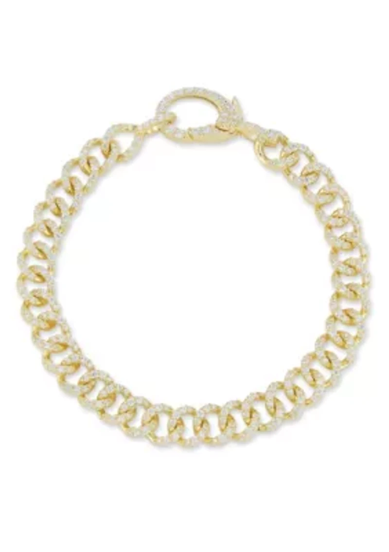 Sterling Silver Pave Curb Chain Bracelet with Oversized Clasp