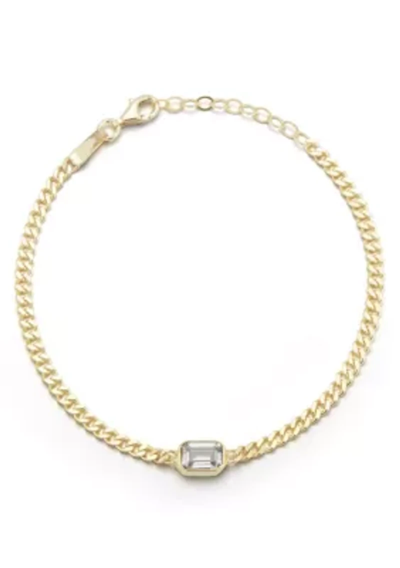 Sterling Silver Emerald Cut CZ Curb Chain Bracelet