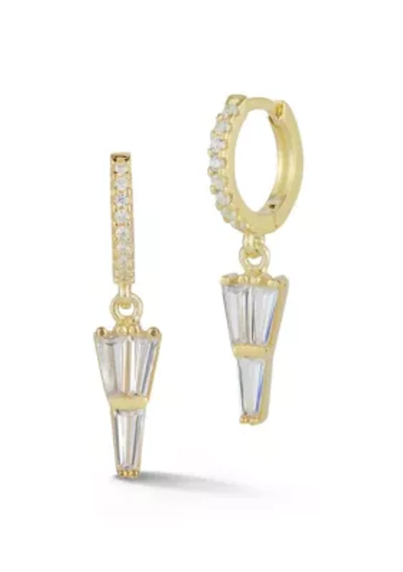 Sterling Silver Cubic Zirconia Spike Charm Huggie Hoop Earrings