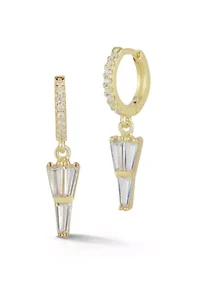 Sterling Silver Cubic Zirconia Spike Charm Huggie Hoop Earrings
