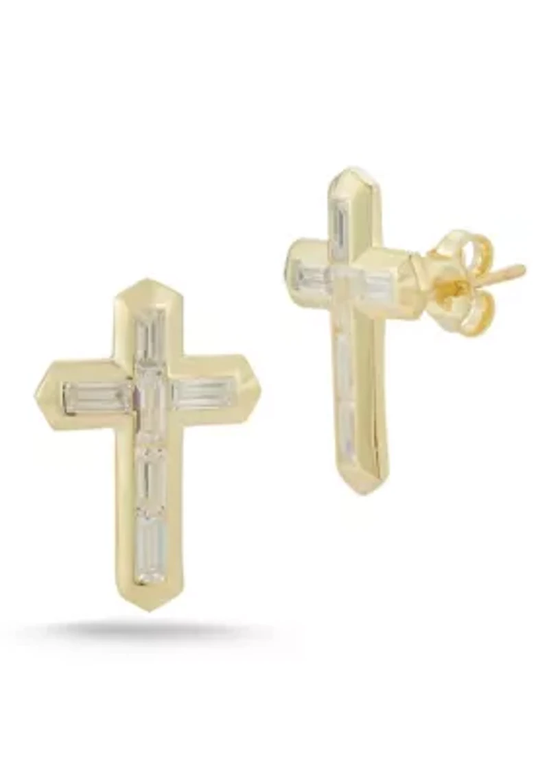Sterling Silver Cubic Zirconia Cross Stud Earrings