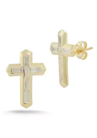Sterling Silver Cubic Zirconia Cross Stud Earrings