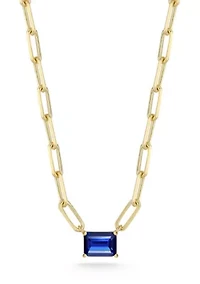 Sterling Silver Emerald Cut CZ Pendant Necklace with Paperclip Chain