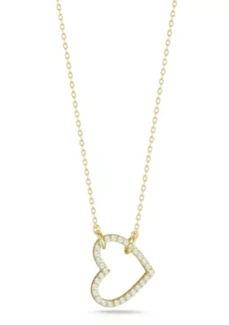 Sterling Silver Cubic Zirconia Open Heart Pendant Necklace