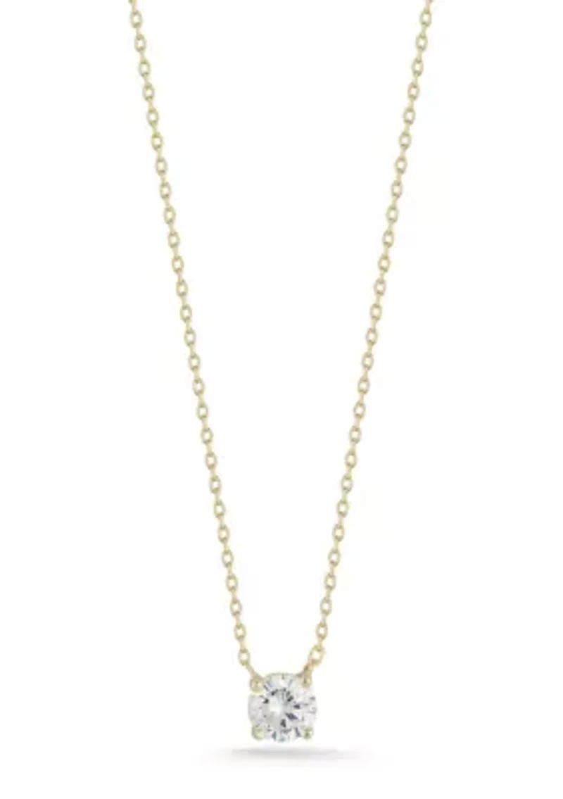 Sterling Silver Round Cubic Zirconia Solitaire Necklace