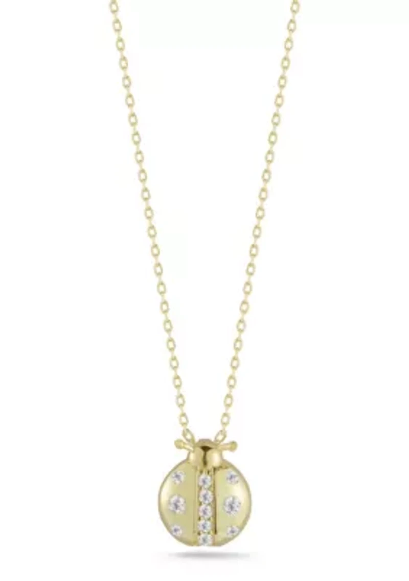 Sterling Silver Cubic Zirconia Small Ladybug Pendant Necklace