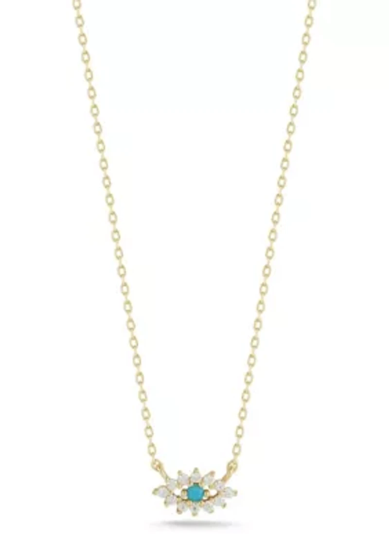 Sterling Silver CZ and Synthetic Turquoise Dainty Eye Pendant Necklace
