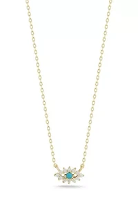 Sterling Silver CZ and Synthetic Turquoise Dainty Eye Pendant Necklace