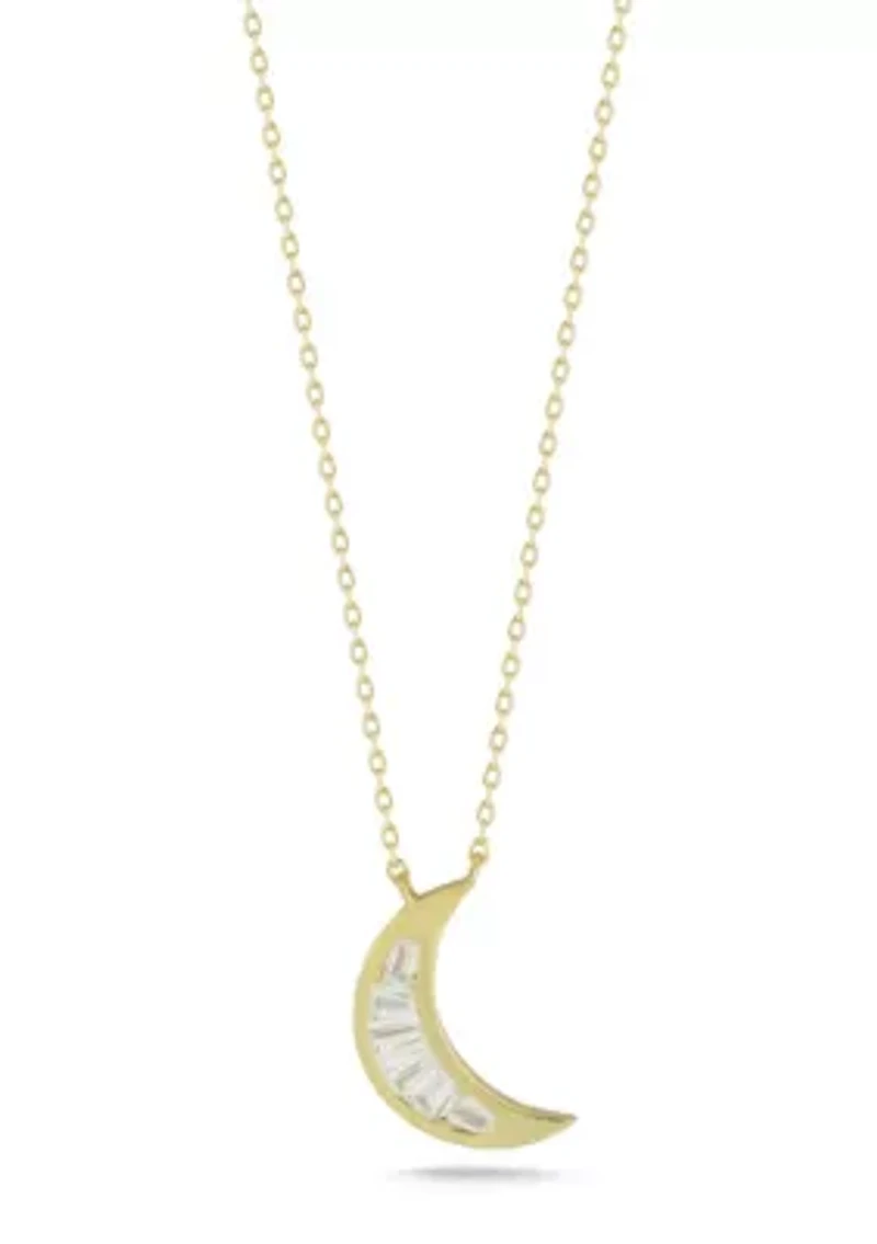 Sterling Silver Cubic Zirconia Moon Pendant Necklace