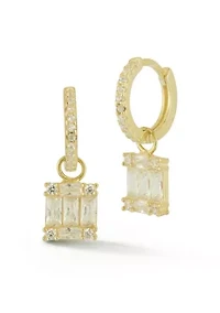 Sterling Silver Cubic Zirconia Charm Huggie Hoop Earrings