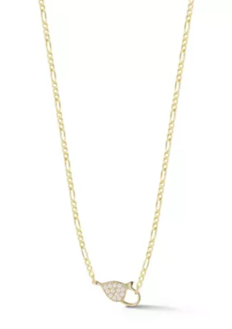 Sterling Silver CZ Dainty Clasp Choker Necklace with Figaro Chain