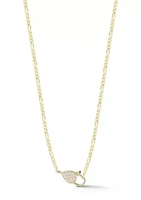 Sterling Silver CZ Dainty Clasp Choker Necklace with Figaro Chain