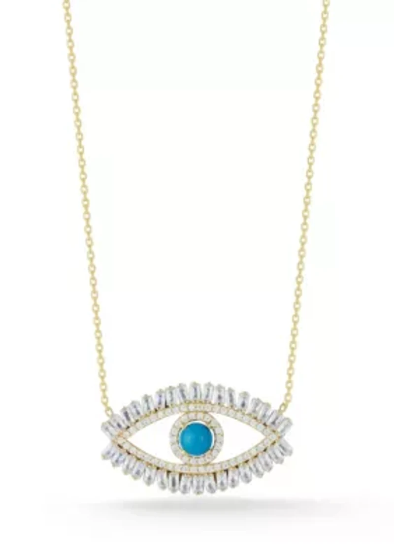 Sterling Silver CZ and Synthetic Turquoise Eye Pendant Necklace