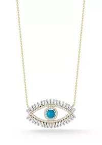 Sterling Silver CZ and Synthetic Turquoise Eye Pendant Necklace