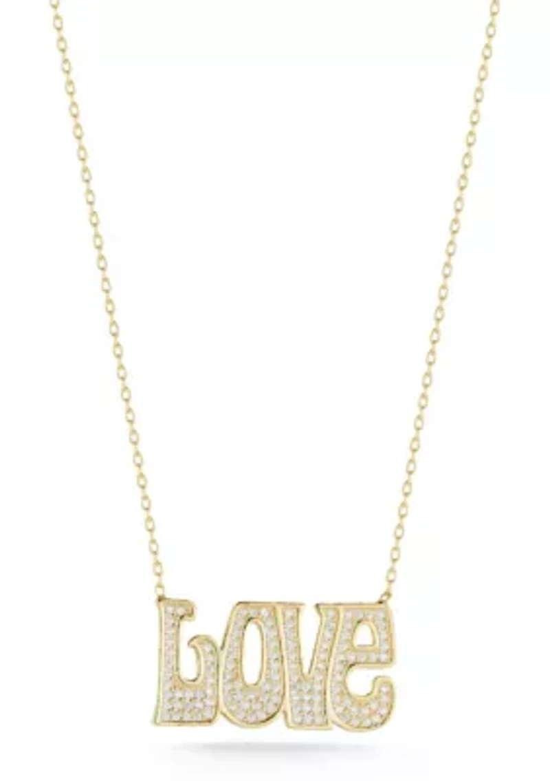 Sterling Silver Pave "Love" Pendant Necklace