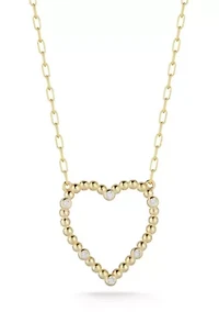 Sterling Silver CZ Open Beaded Heart Pendant Necklace