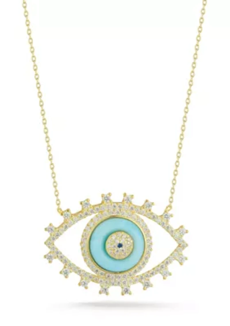 Sterling Silver CZ Evil Eye Statement Pendant Necklace