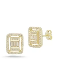 Sterling Silver Rectangle CZ Illusion Stud Earrings