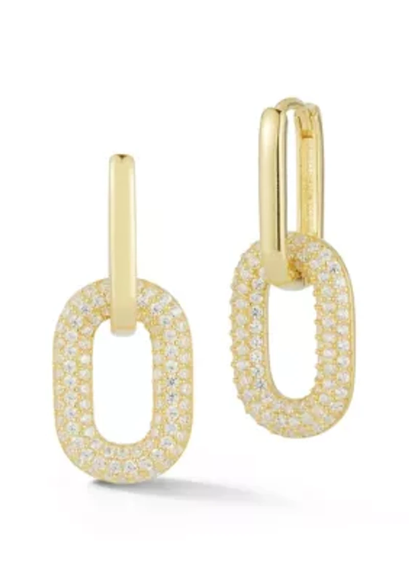 Sterling Silver Cubic Zirconia Oval Link Drop Earrings