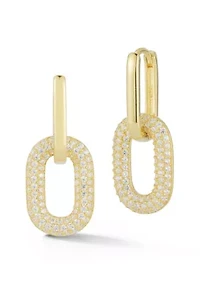 Sterling Silver Cubic Zirconia Oval Link Drop Earrings