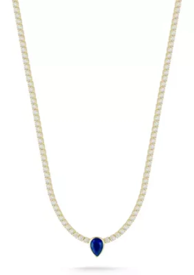 Sterling Silver Pear Cut CZ Tennis Necklace