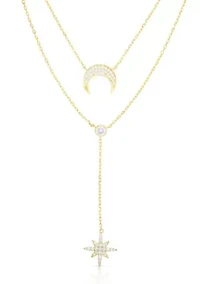 Sterling Silver CZ Double Layer Celestial Lariat Necklace