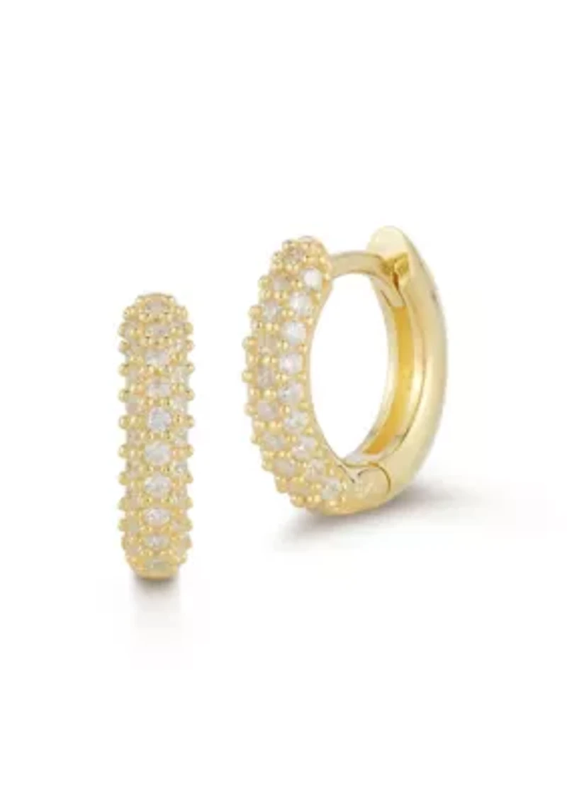 Sterling Silver Front Pave Huggie Hoop Earrings