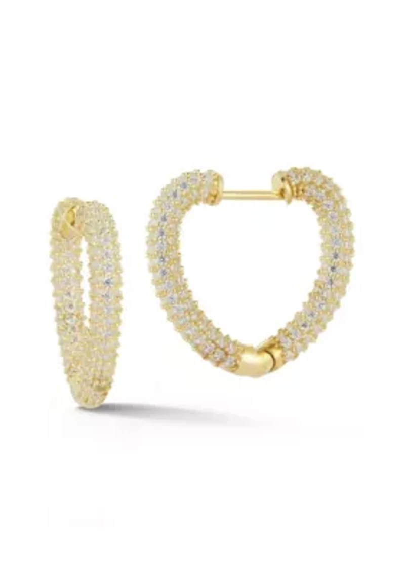 Sterling Silver Pave Heart Hoop Earrings