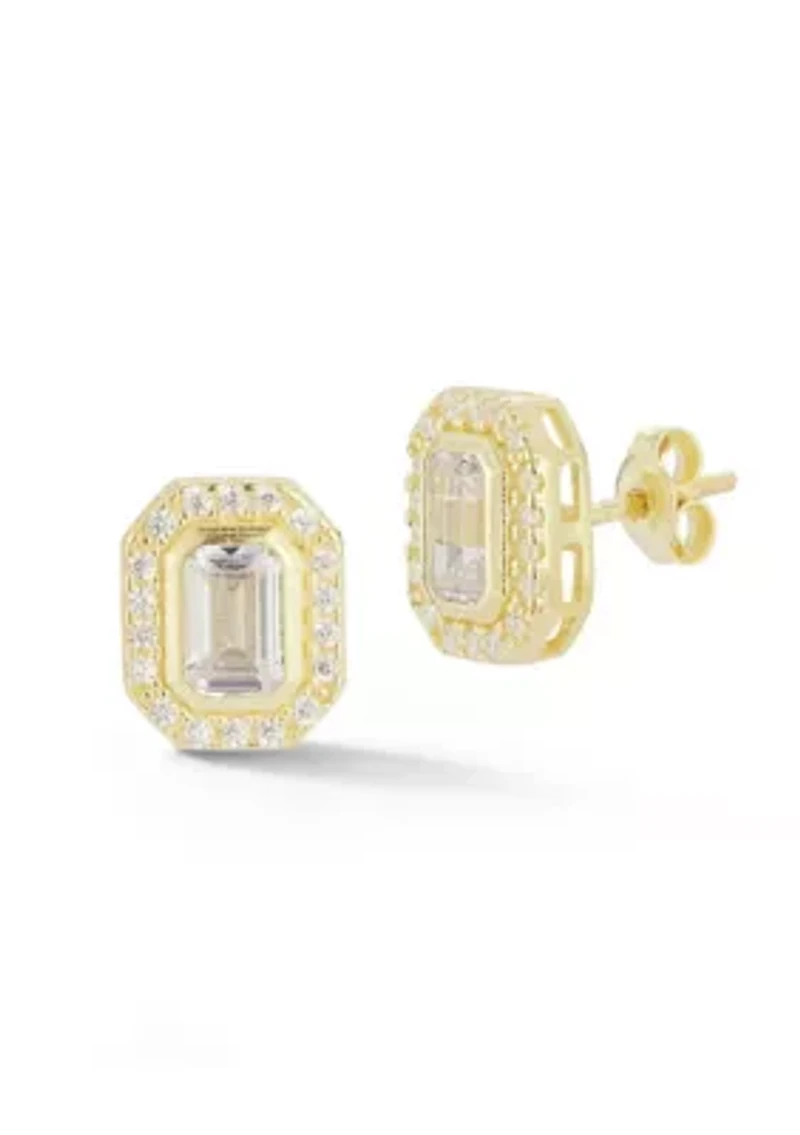 Sterling Silver Emerald Cut CZ Stud Earrings