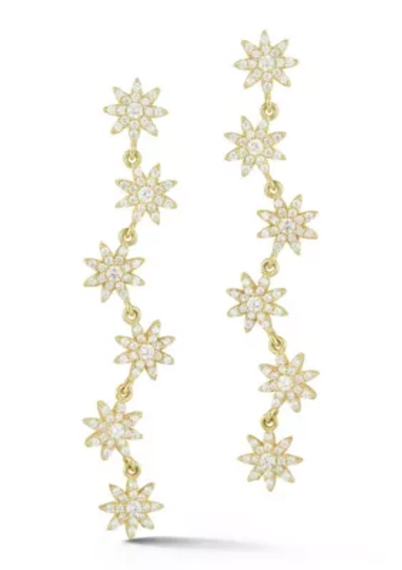 Sterling Silver Cubic Zirconia Flower Drop Earrings