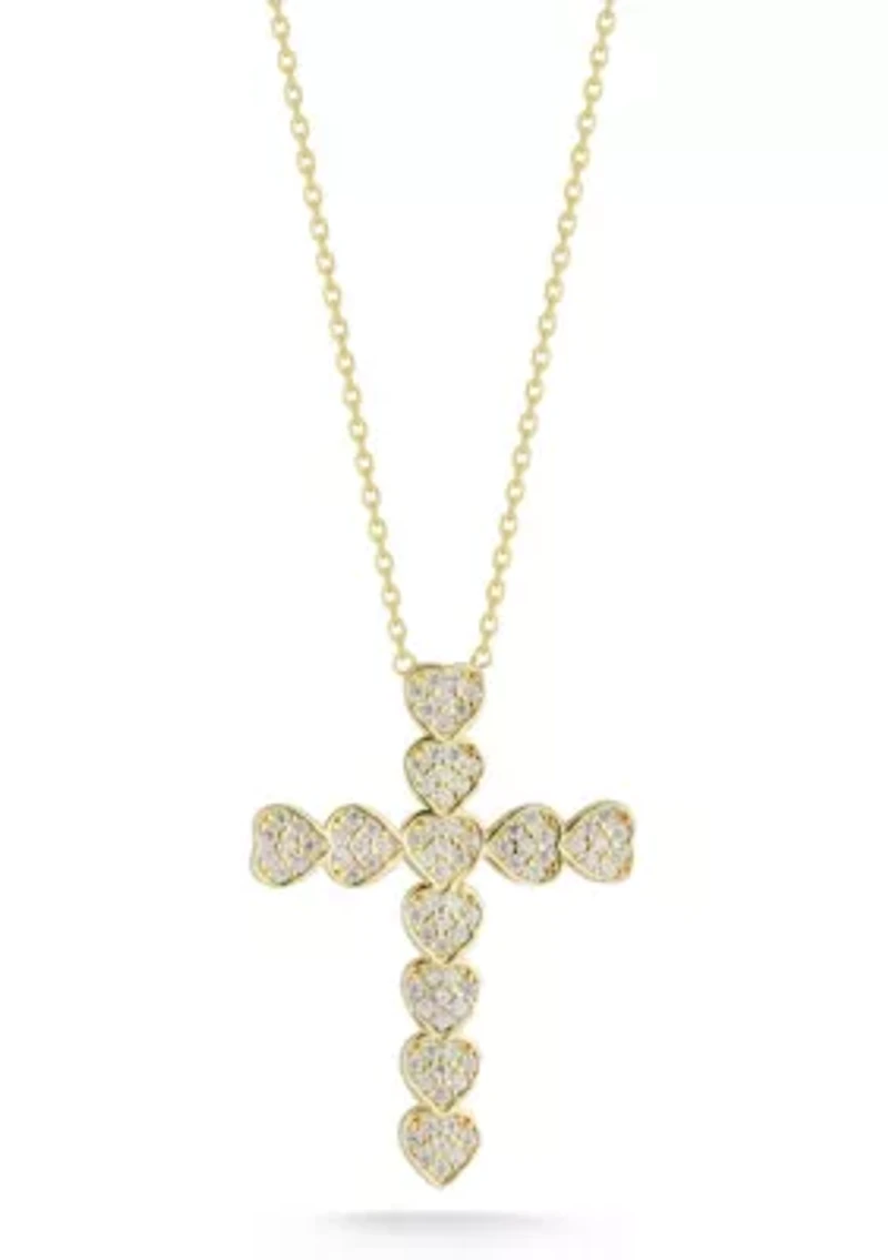 Sterling Silver CZ Heart Cross Pendant Necklace